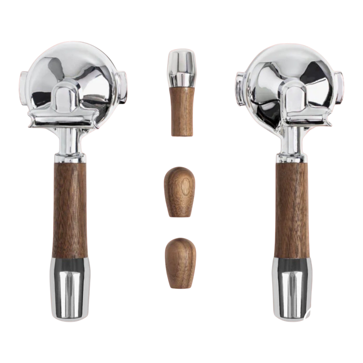 Kaffeekontor Bayern wooden portafilter handles and valve knobs set for ECM espresso machines in dark walnut wood