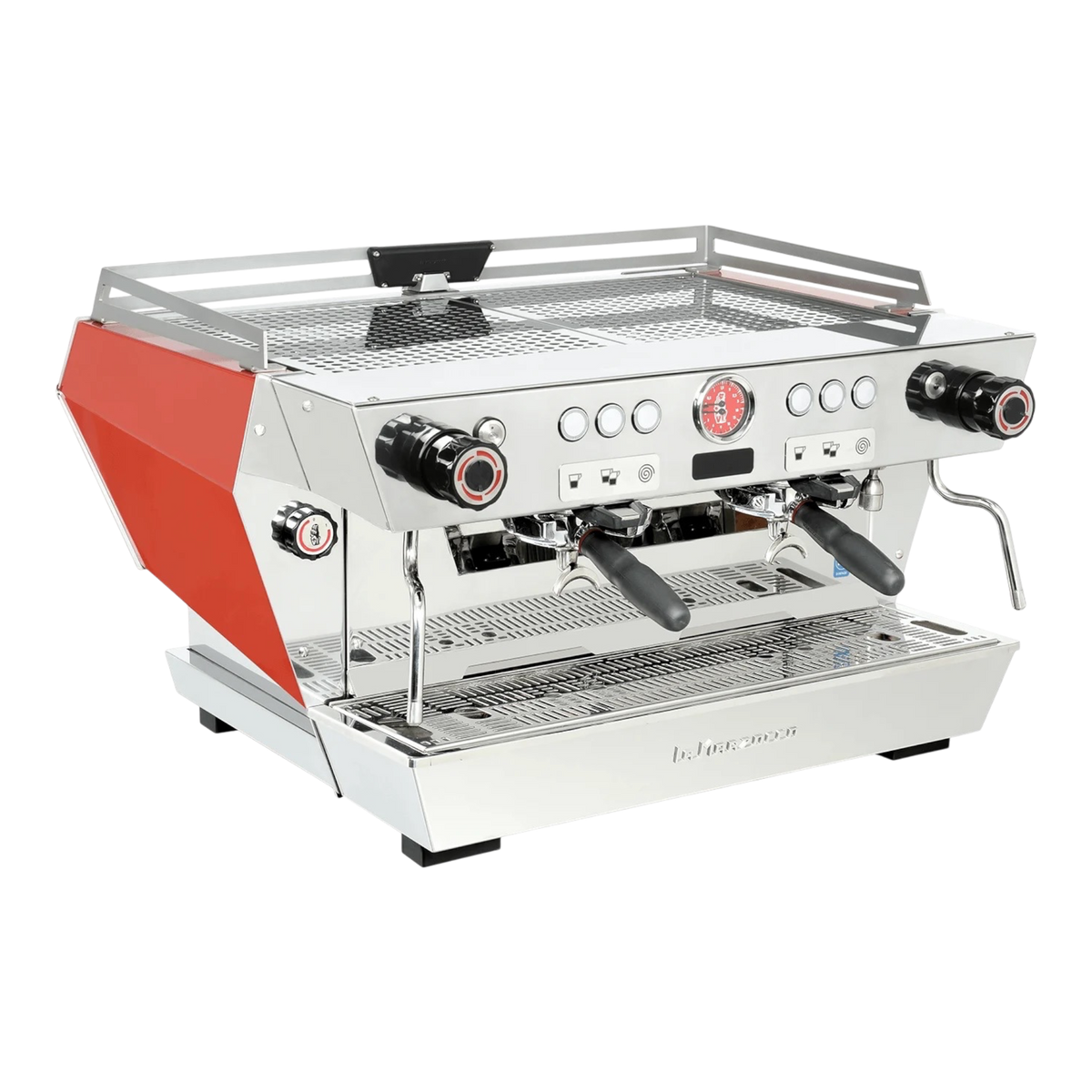 Kaffeekontor Bayern La Marzocco KB90 Siebträgermaschine in Rot und Edelstahl für professionelle Gastronomie