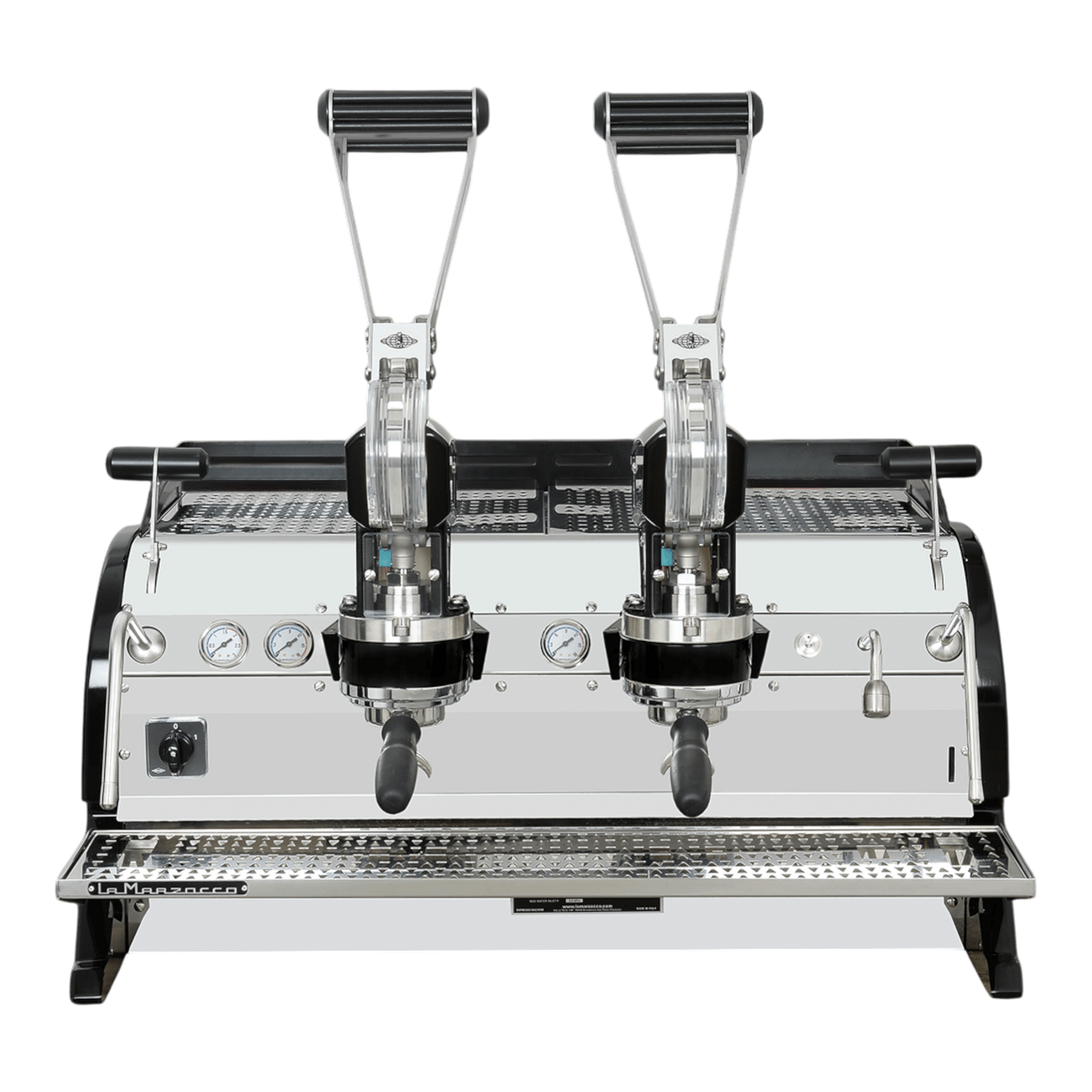 Kaffeekontor Bayern La Marzocco Leva S Siebträgermaschine mit zwei Hebelgruppen in Silber und Schwarz