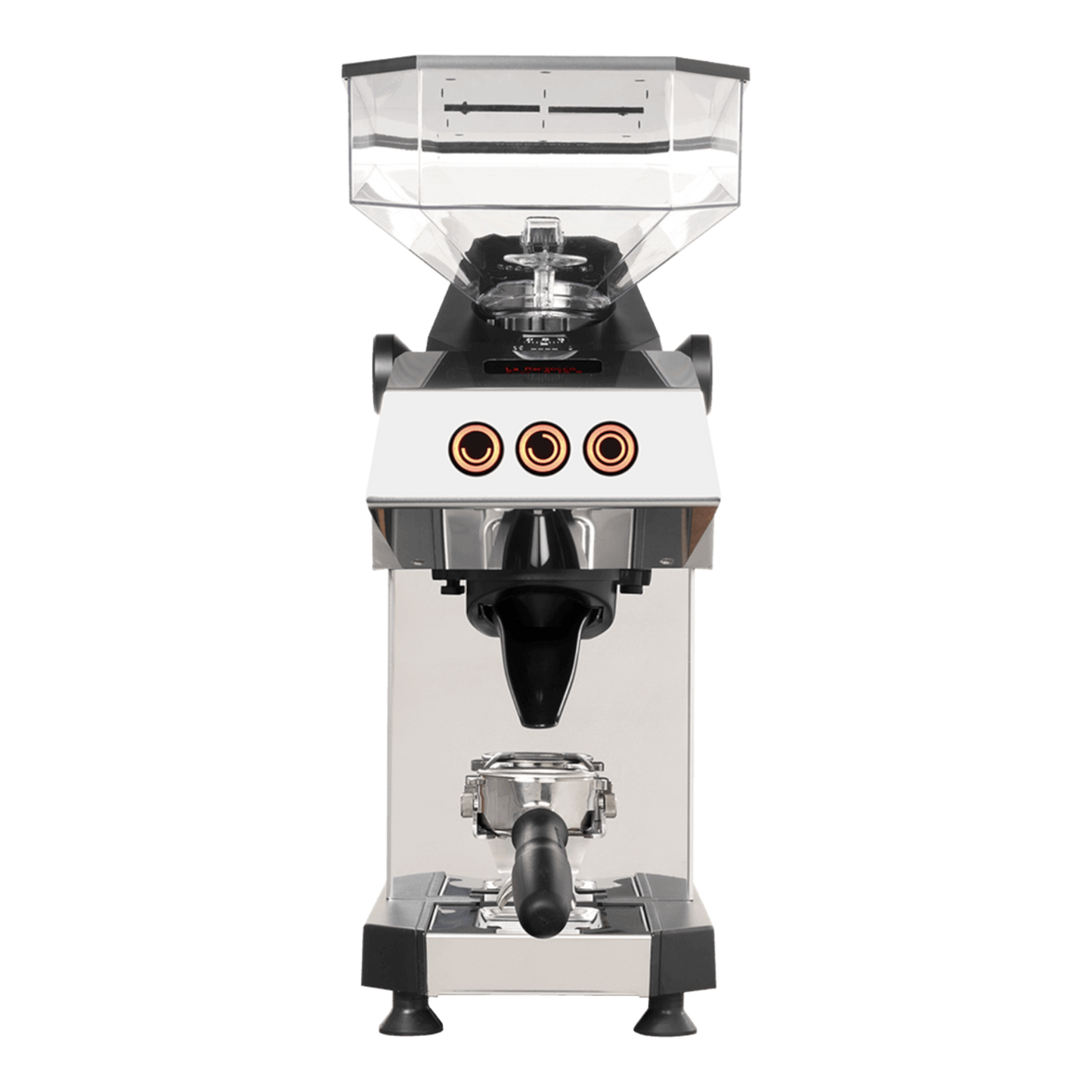 Kaffeekontor Bayern Swan Espressomühle mit 83-mm-Konusmahlwerk und Dose-by-Revolution-System in Edelstahl