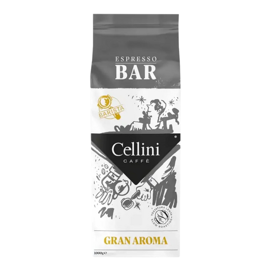 Kaffeekontor Bayern Cellini Barista Gran Aroma espresso coffee beans in a 1000g bag with Italian design