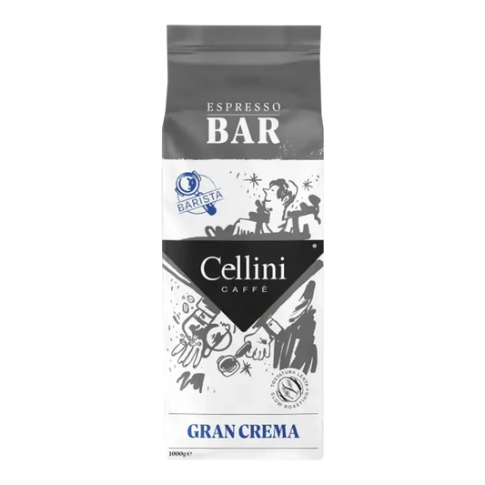Kaffeekontor Bayern Cellini Barista Gran Crema espresso coffee beans in a 1000g grey and white bag