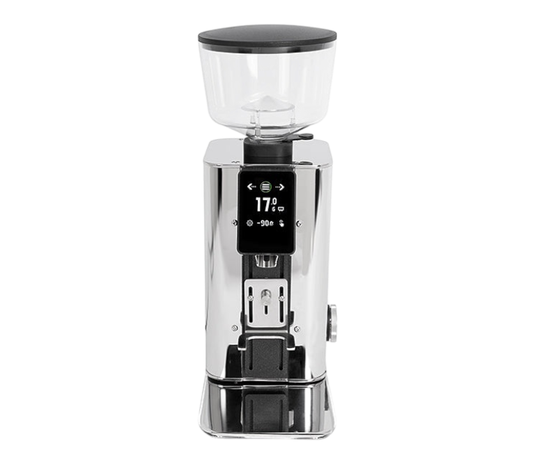 Kaffeekontor Bayern ECM Exacto Kaffeemühle in Chrom mit Touchscreen, Präzisionswaage und 64-mm-Flachmahlscheiben