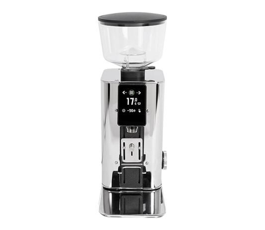 Kaffeekontor Bayern ECM Exacto Kaffeemühle in Chrom mit Touchscreen, Präzisionswaage und 64-mm-Flachmahlscheiben