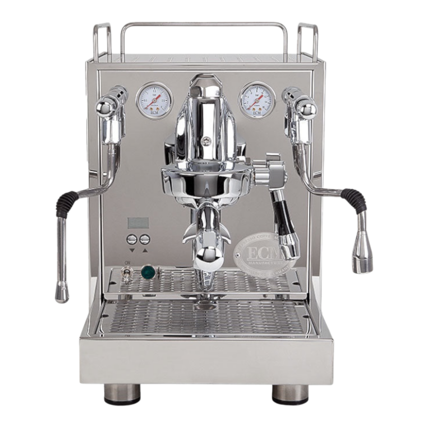 Kaffeekontor Bayern ECM Mechanika MAX II Espressomaschine aus poliertem Edelstahl mit OLED-Display und Manometern