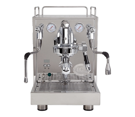 Kaffeekontor Bayern ECM Mechanika MAX II Espressomaschine aus poliertem Edelstahl mit OLED-Display und zwei Manometern