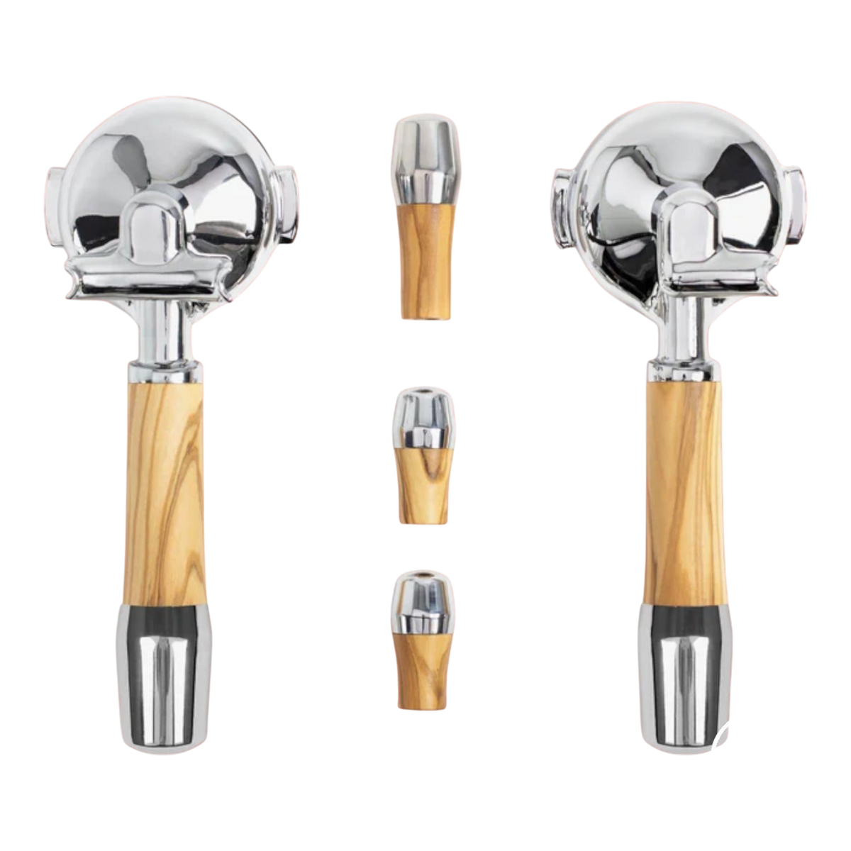 Kaffeekontor Bayern ECM portafilter set with olive wood handles and matching V2 toggle valve knobs