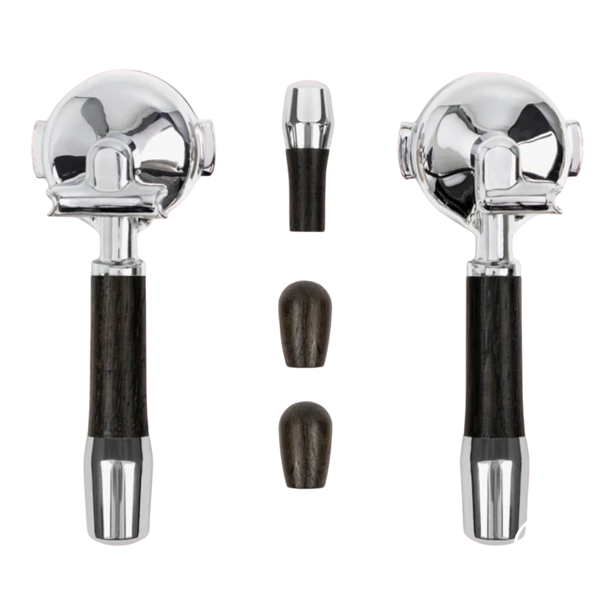 Kaffeekontor Bayern ECM espresso machine wooden handle and valve knob set in dark wood and polished chrome