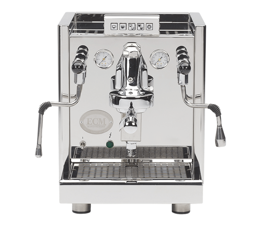 Kaffeekontor Bayern ECM Elektronika II Profi Espressomaschine aus poliertem Edelstahl mit E61-Brühgruppe und Manometern