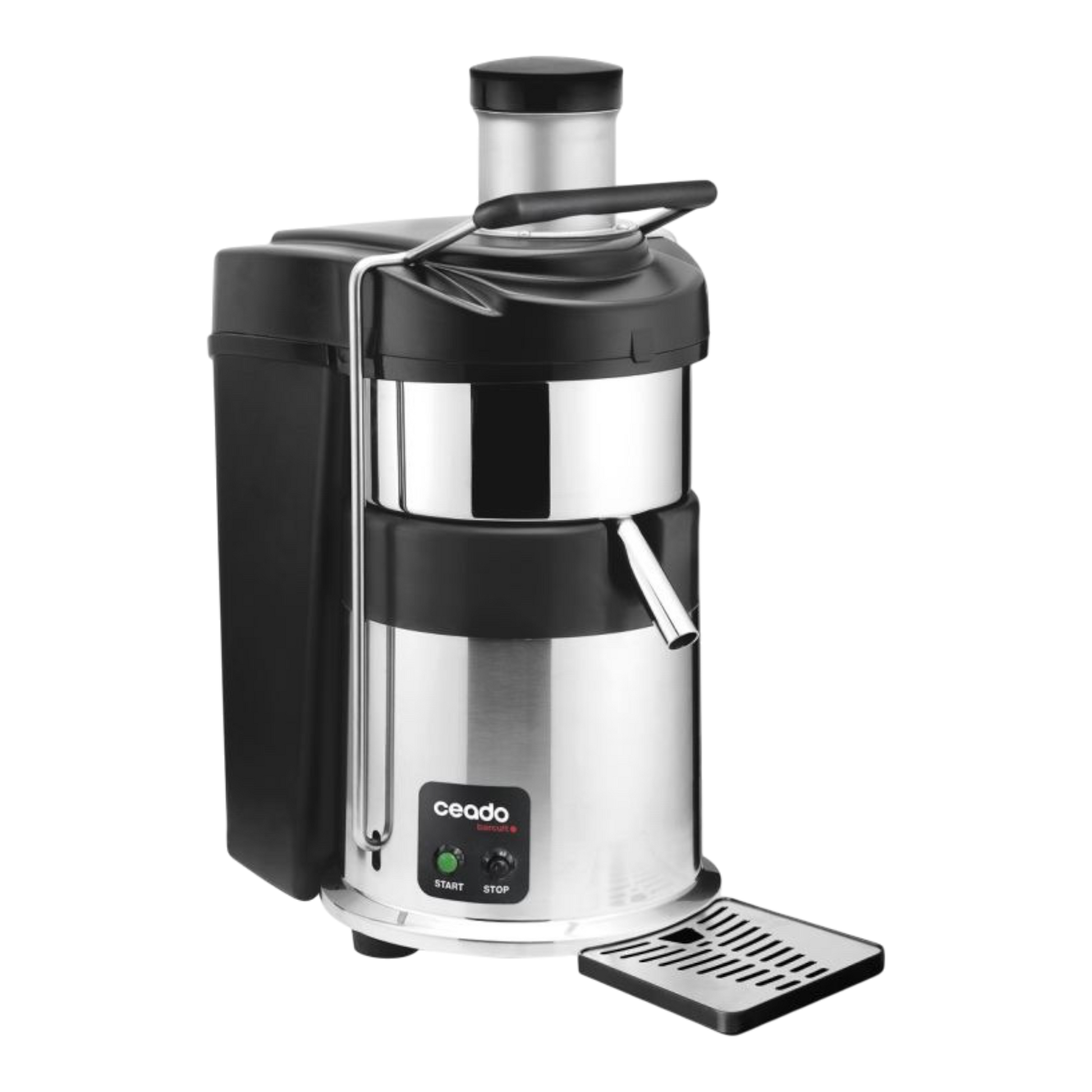 Kaffeekontor Bayern ES500 Ceado commercial stainless steel juice extractor with black accents and drip tray