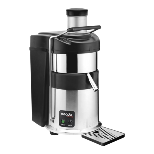 Kaffeekontor Bayern ES500 Ceado commercial stainless steel juice extractor with black accents and drip tray