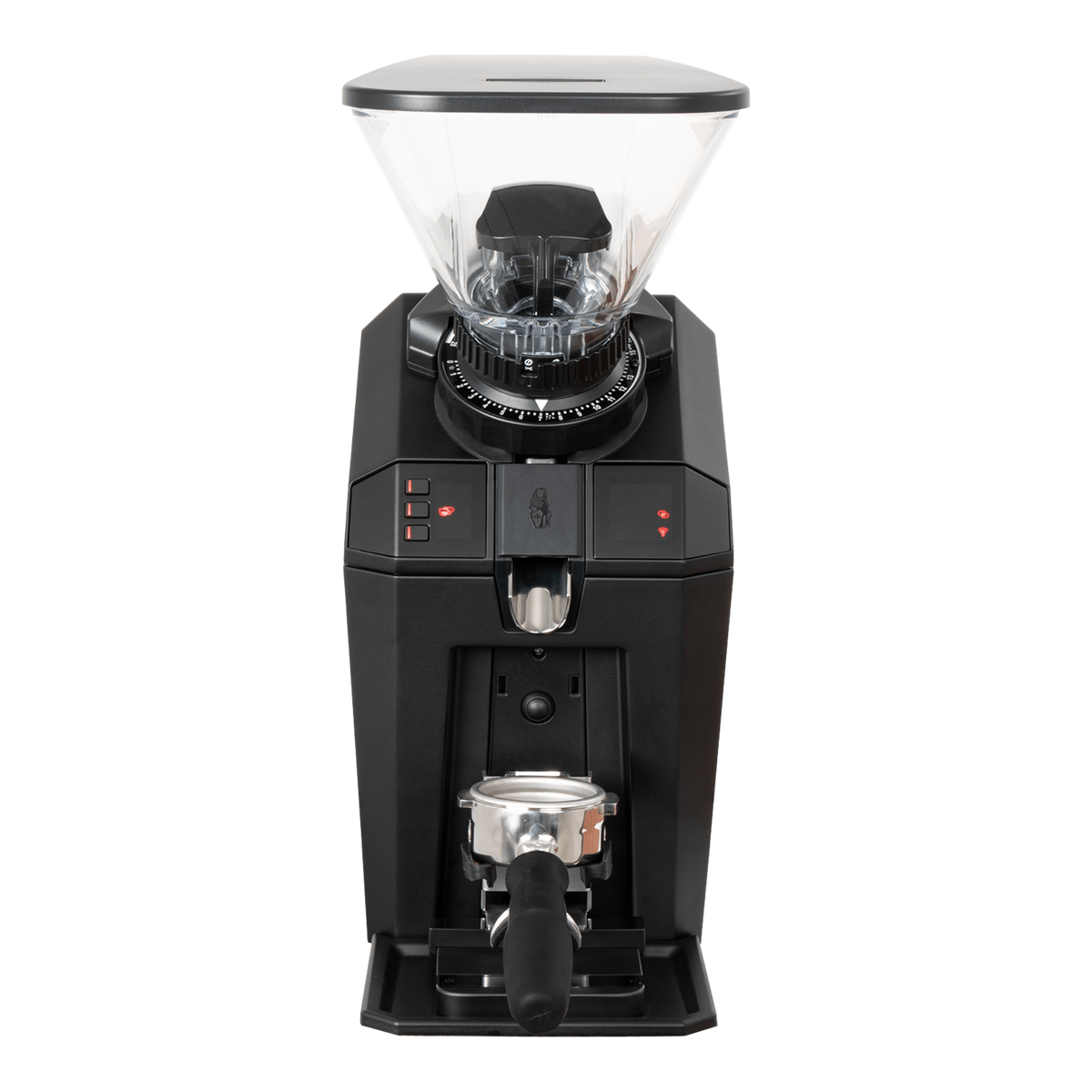 Kaffeekontor Bayern Jay Espressomühle in Schwarz mit 68-mm-Flachmahlwerk und Siebträgerhalterung