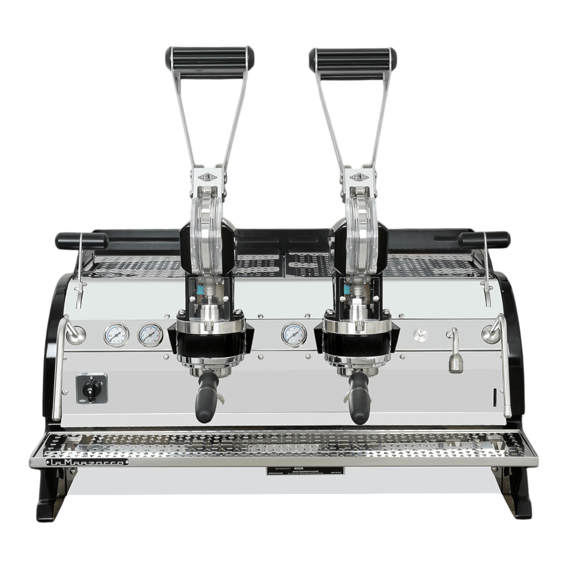 Kaffeekontor Bayern La Marzocco Leva S Siebträgermaschine mit zwei Hebelgruppen in Silber und Schwarz