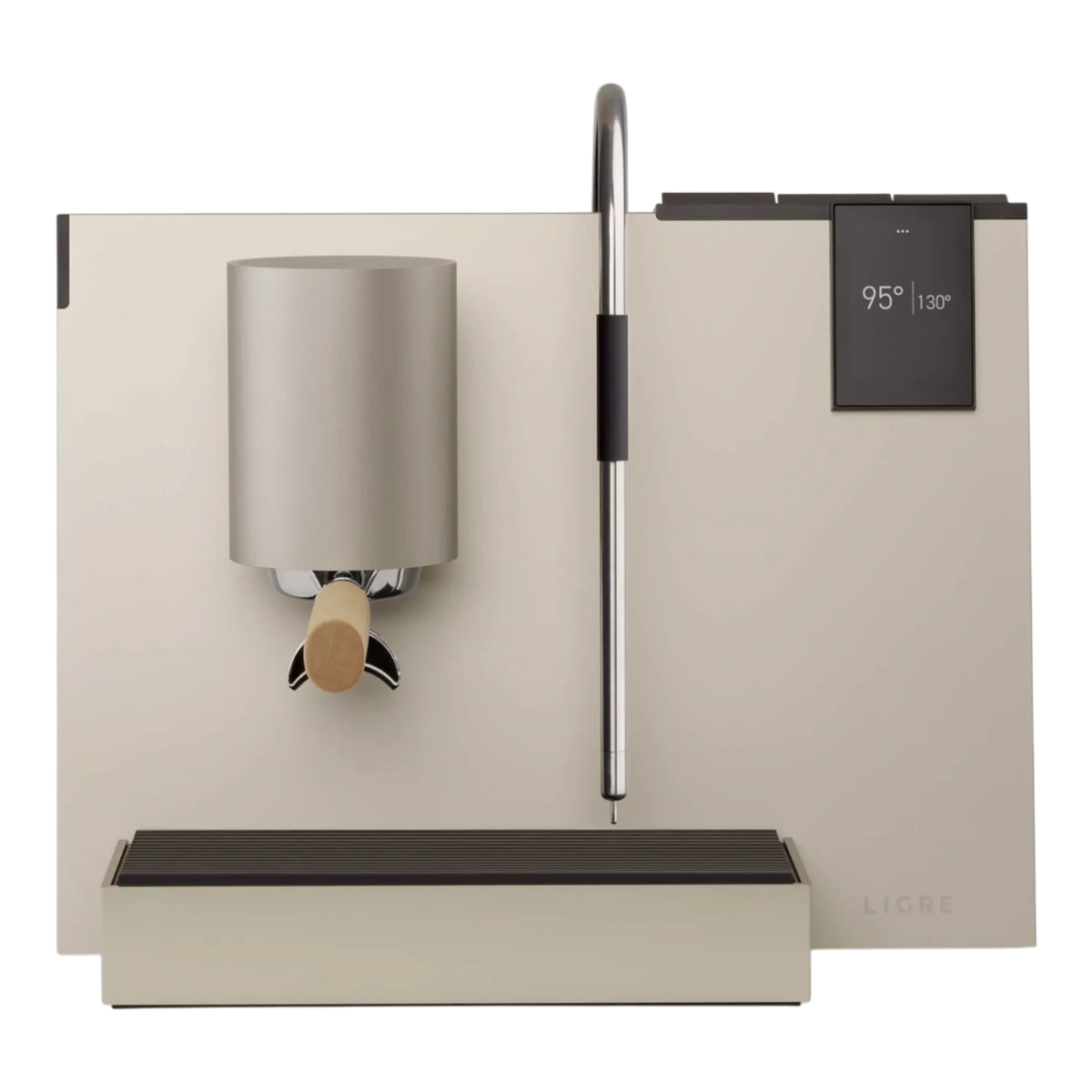 Kaffeekontor Bayern LIGRE youn Espressomaschine in Silber-Beige mit digitalem Display und professionellem Siebträger