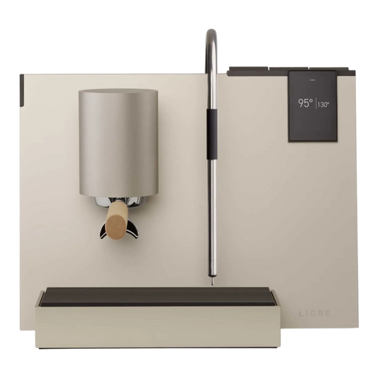 Kaffeekontor Bayern LIGRE youn Espressomaschine in Silber-Beige mit digitalem Display und professionellem Siebträger