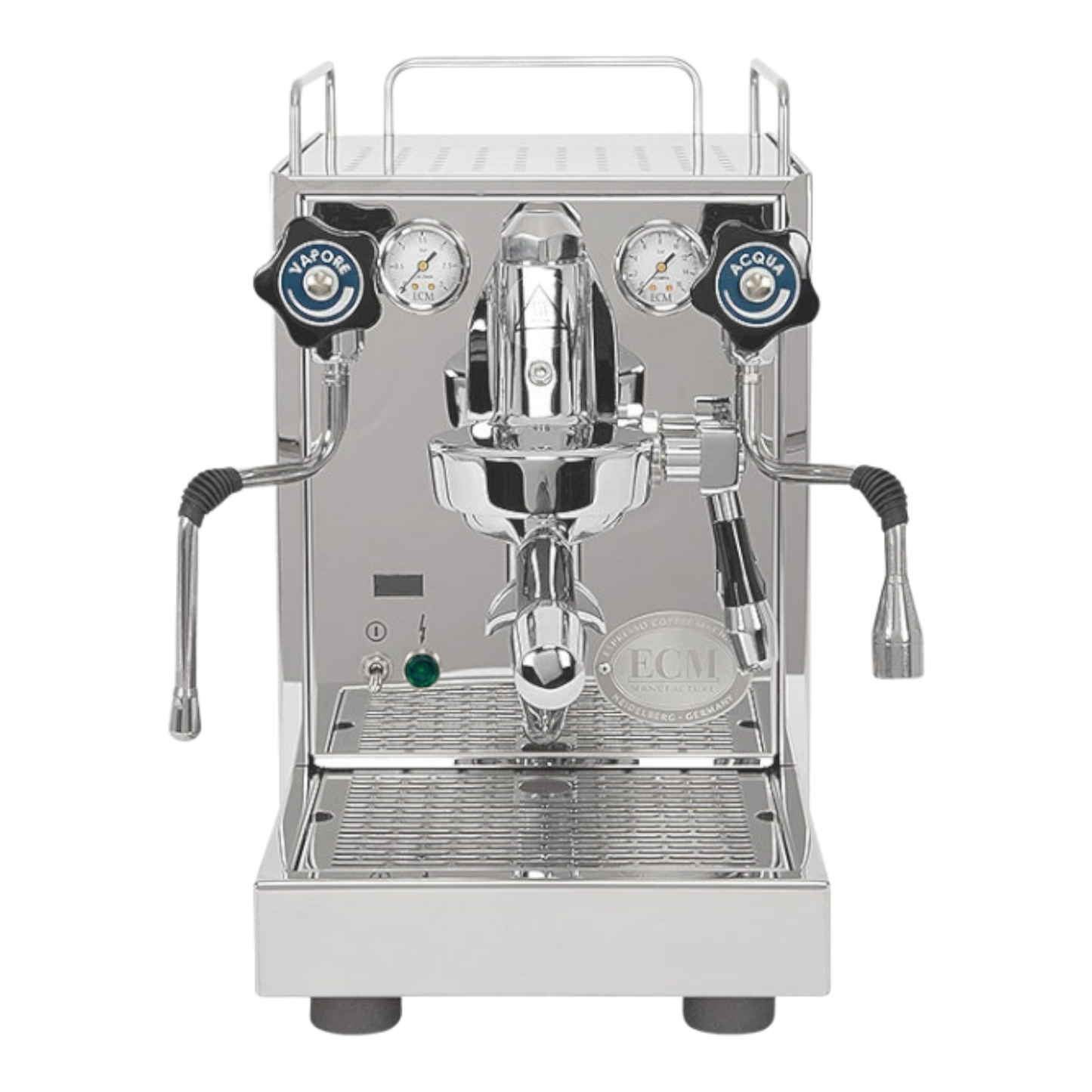 Kaffeekontor Bayern Mechanika Slim PID Espressomaschine aus poliertem Edelstahl mit E61-Brühgruppe und Manometern