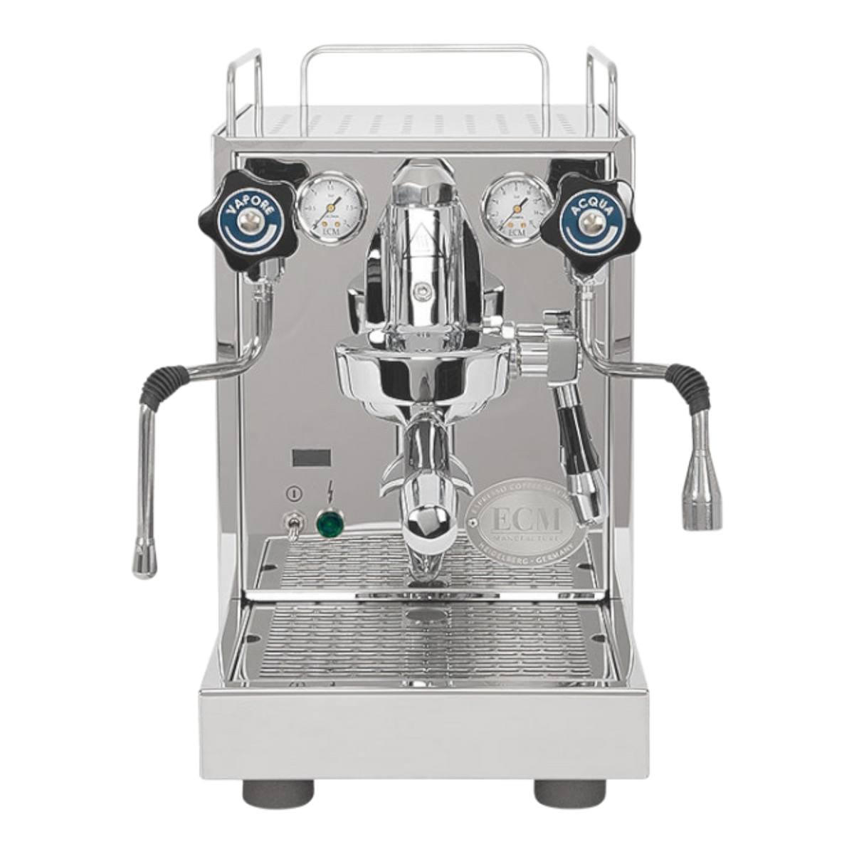 Kaffeekontor Bayern Mechanika Slim PID Espressomaschine aus poliertem Edelstahl mit E61-Brühgruppe und Manometern