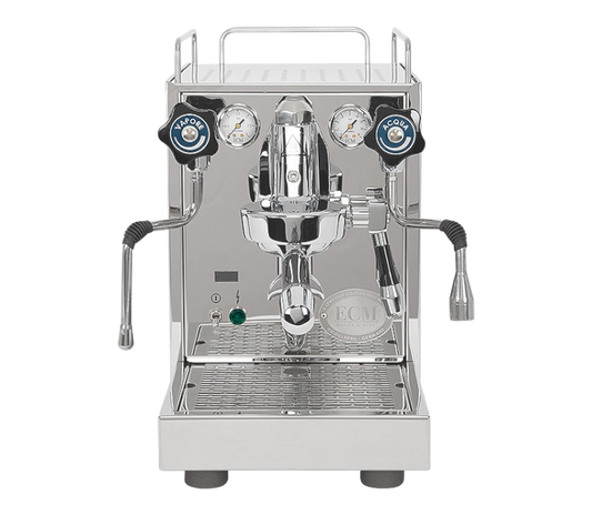 Kaffeekontor Bayern ECM Mechanika Slim PID Espressomaschine aus poliertem Edelstahl mit E61-Brühgruppe und Display