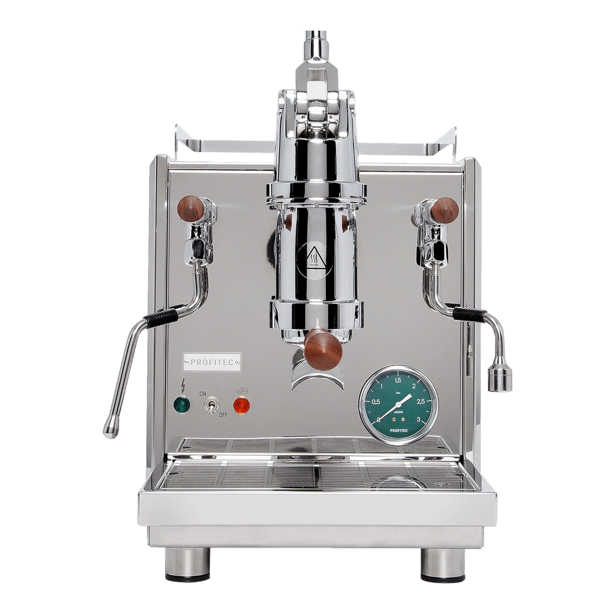 Kaffeekontor Bayern Profitec Pro 800 Handhebel-Espressomaschine aus Edelstahl mit Walnussholz-Akzenten und Manometer
