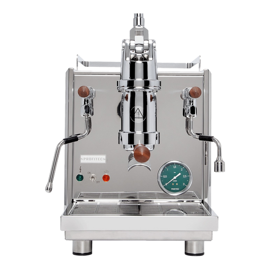 Kaffeekontor Bayern Profitec Pro 800 Handhebel-Espressomaschine aus Edelstahl mit Walnussholz-Akzenten und Manometer