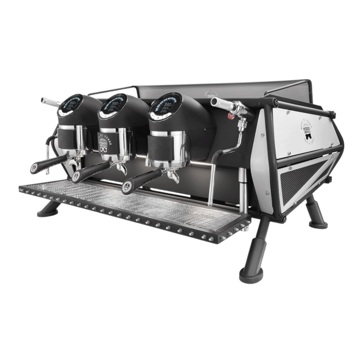 Kaffeekontor Bayern Sanremo Café Racer 3-Gruppen Espressomaschine in Schwarz und Silber mit PID-Steuerung