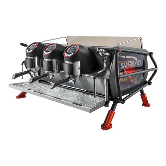 Kaffeekontor Bayern Sanremo Café Racer 3-Gruppen Espressomaschine mit Multiboiler-System und PID-Steuerung in Schwarz