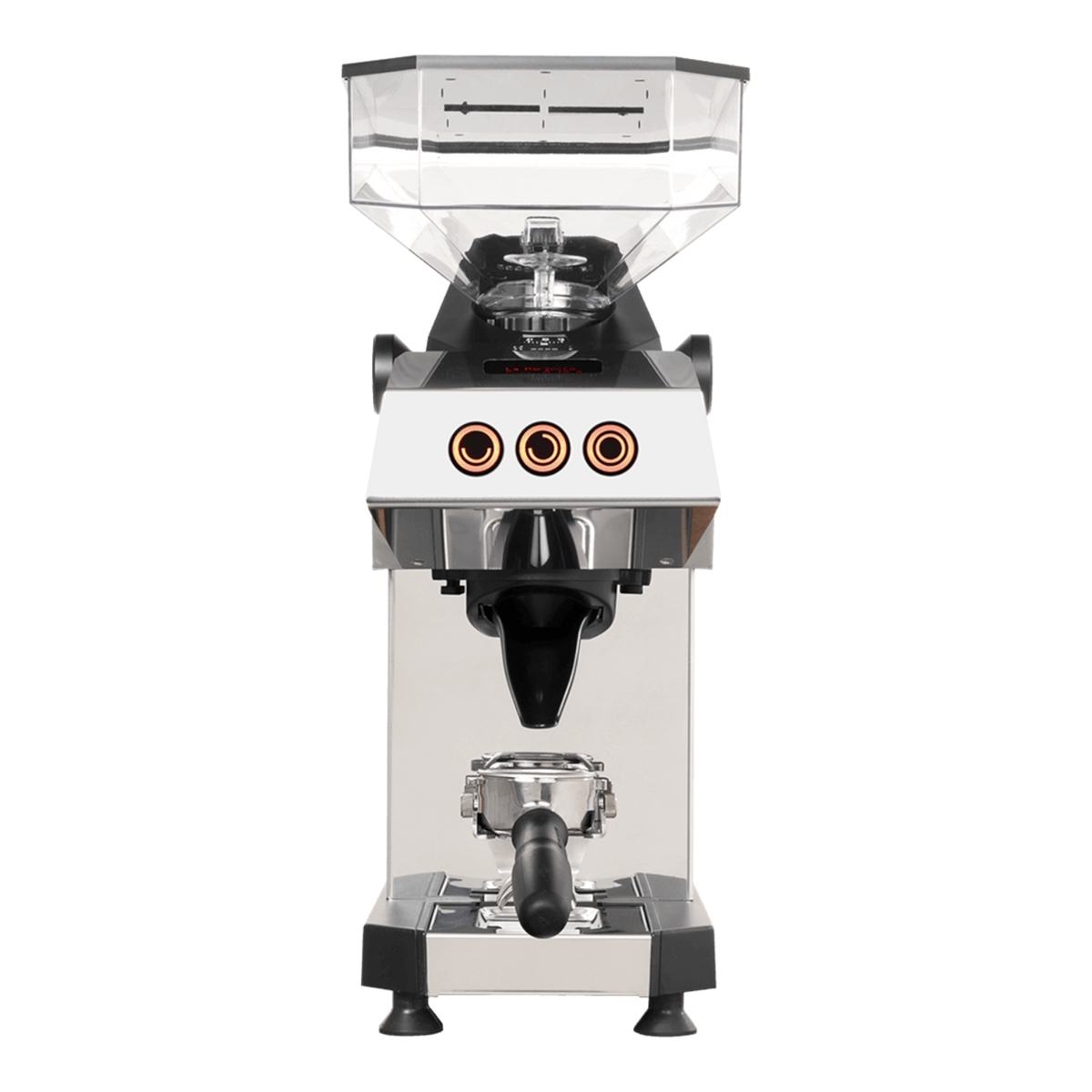 Kaffeekontor Bayern Swan Espressomühle mit 83-mm-Konusmahlwerk und Dose-by-Revolution-System in Edelstahl